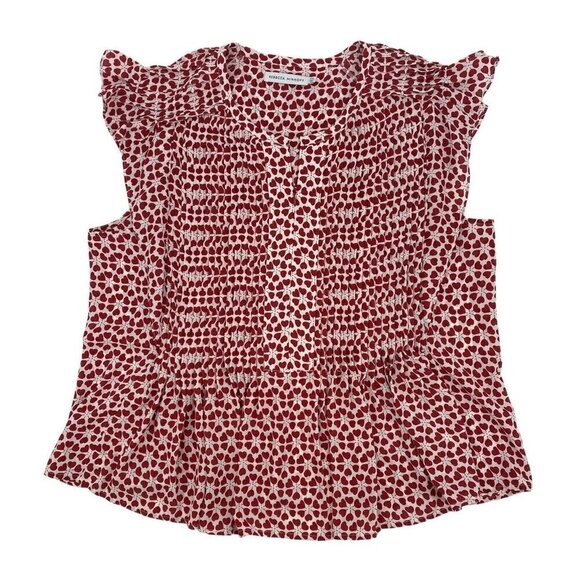 Rebecca Minkoff  Women’s Size XXL Read Hearts Blouse Short Sleeve Zip Front - Picture 1 of 12